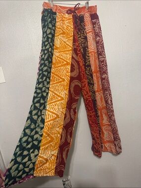 Oyecom Fashion Studios African Batik Patchwork Wide Leg Palazzo Pants Large